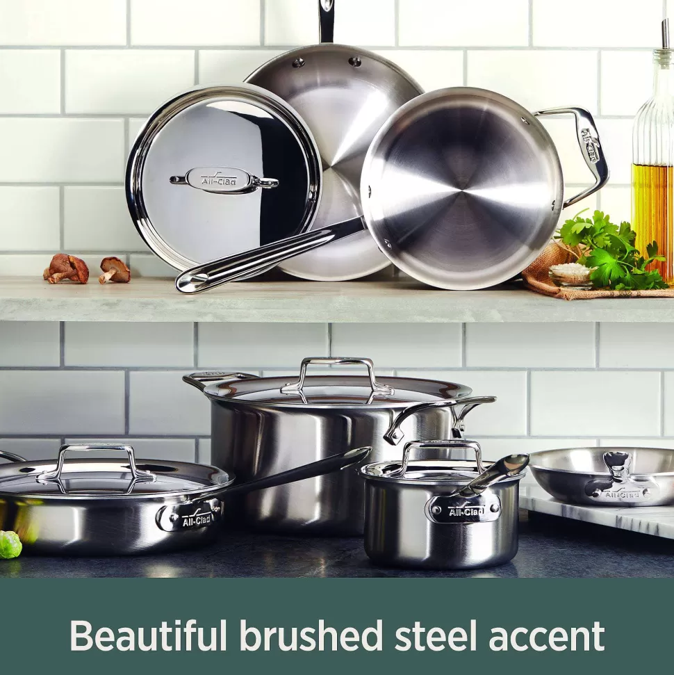 All-Clad Cookware Sets<D5 Stainless Brushed 5-Ply Bonded 5 Piece Cookware Set, 5 Piece Pan Set
