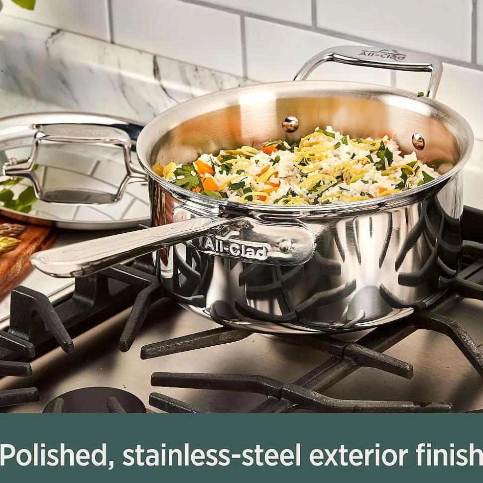 All-Clad Sauce Pans & Sauciers<D5 Stainless Polished 5-Ply Bonded Cookware, 3 Quart Sauce Pan With Lid