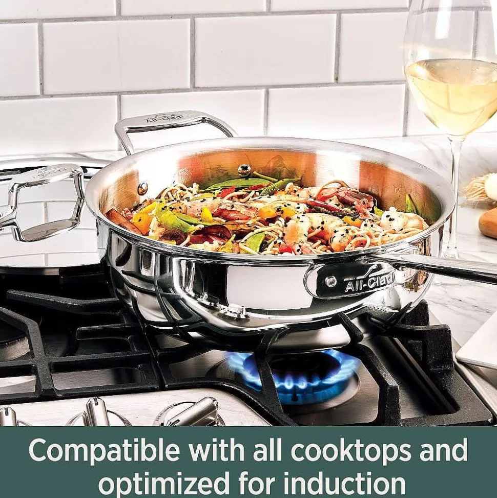 All-Clad Fry Pans & Skillets<D5 Stainless Polished 5-Ply Bonded Cookware, Chicken Fryer With Screen, 4 Quart