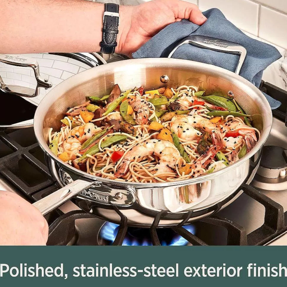 All-Clad Fry Pans & Skillets<D5 Stainless Polished 5-Ply Bonded Cookware, Chicken Fryer With Screen, 4 Quart